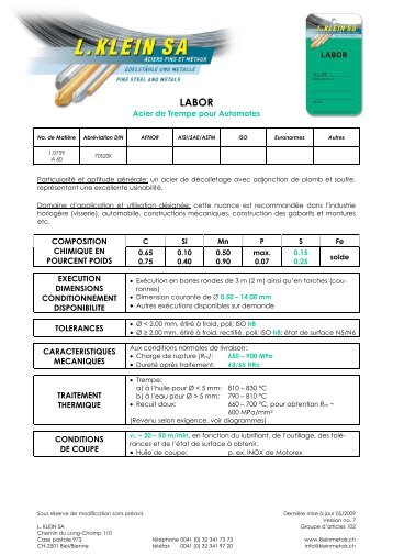 Acier de Trempe pour Automates COMPOSITION CHIMIQUE EN ...