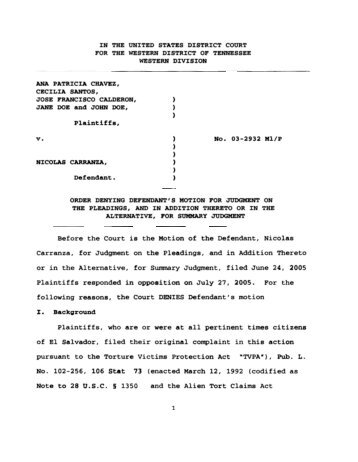 Order Denying Defendant's Motion for Summary Judgment
