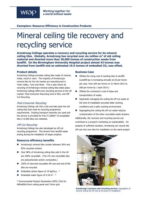 Armstrong Mineral Ceiling Tile Recovery And Recycling Service