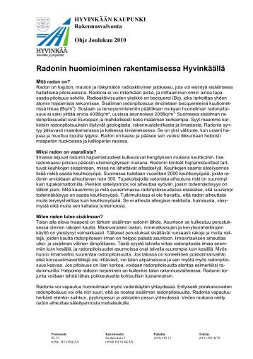 SisÃ¤ilman radon - Hyvinkaan kaupunki