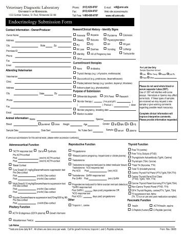 Endocrinology Submission Form - Veterinary Diagnostic Laboratory