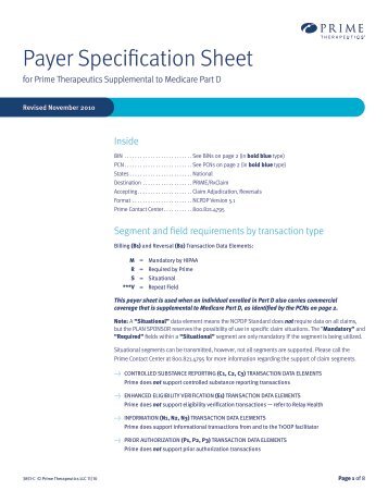 Payer Specification Sheet - Prime Therapeutics