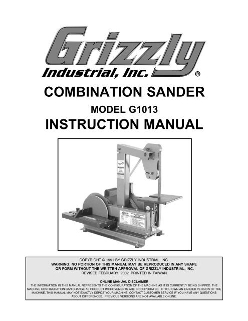 G1013 Manual - Grizzly Industrial Inc.