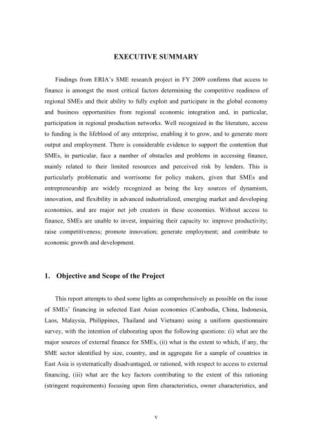 EXECUTIVE SUMMARY 1. Objective and Scope of the Project - ERIA