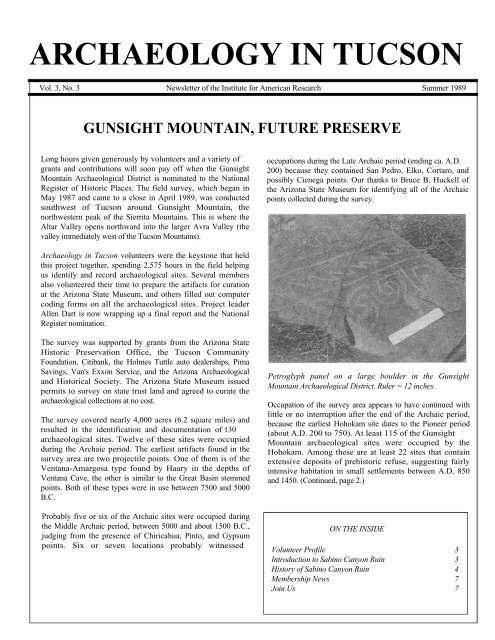 Gunsight Mountain, Sabino Canyon Ruin - Archaeology Southwest