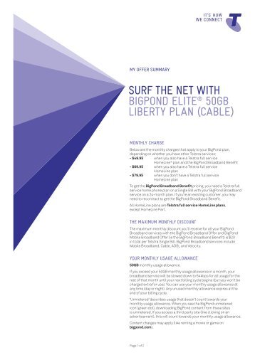 surf the net with bigpond elite® 50gb liberty plan (cable)