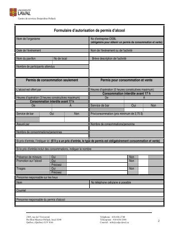 Formulaire d'autorisation de permis d'alcool
