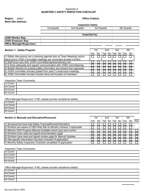 Quarterly Safety Inspection Checklist