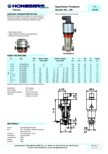 Sygnalizator Przepływu 1.1. Novafix VD-...GR - ZACH METALCHEM ...