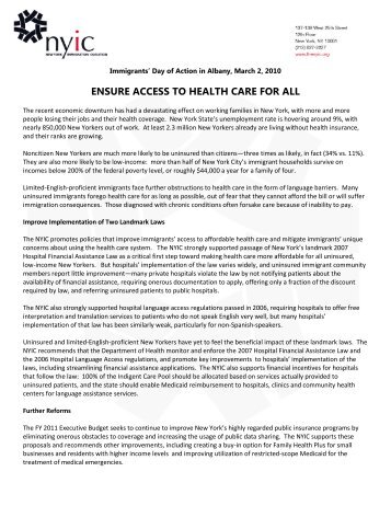 ensure access to health care for all - New York Immigration Coalition