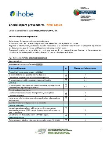 Checklist para proveedores - Nivel bÃ¡sico - Ihobe