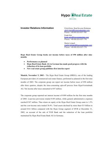 IR Release (engl.) - Hypo Real Estate Holding AG