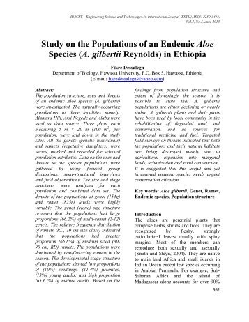 Study on the Populations of an Endemic Aloe Species (A ... - ESTIJ