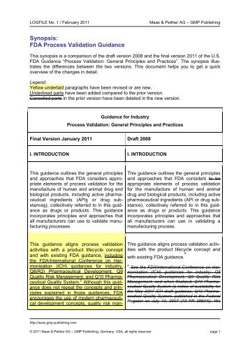 Synopsis: FDA Process Validation Guidance - GMP cGMP