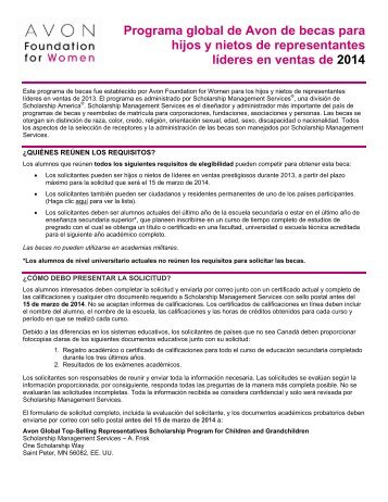 Programa global de Avon de becas para hijos y nietos de ...