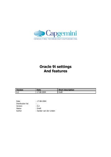 Oracle 9i settings And features - Support