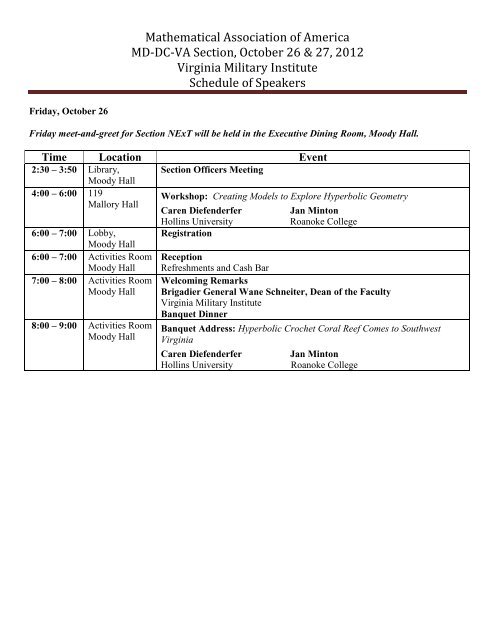 Schedule - MAA Sections - Mathematical Association of America