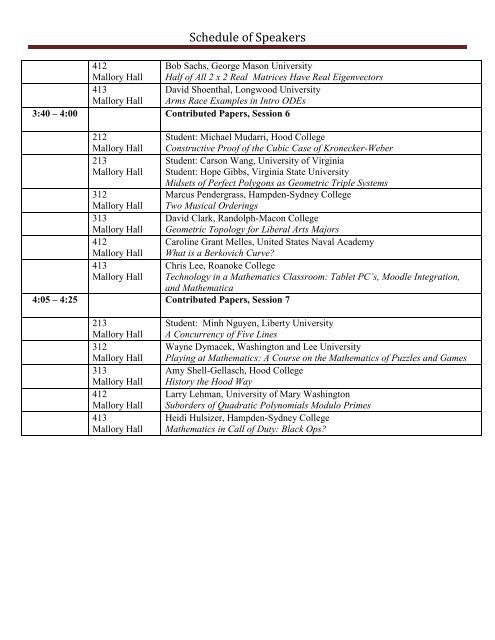 Schedule - MAA Sections - Mathematical Association of America