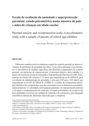 Escala de avaliaÃ§Ã£o da ansiedade e superprotecÃ§Ã£o ... - Aidep.org