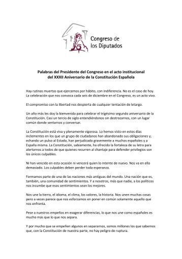 Discurso completo del presidente del Congreso, JosÃ© Bono (PDF)