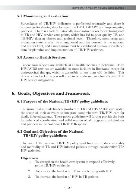 BOTSWANA TB/HIV POLICY GUIDELINES - TB Online