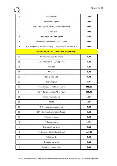 Cennik usÅug Radomskiego Szpitala Specjalistycznego ...