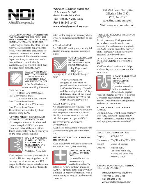 ICAL 100R Data Sheet - Wheeler Business Machines