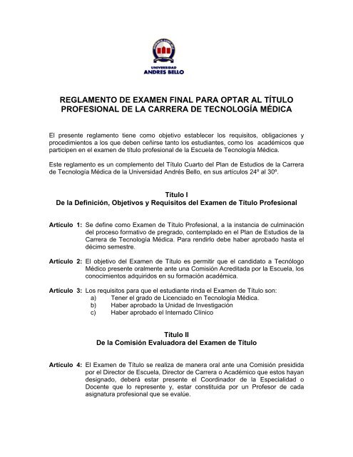 Reglamento De Examen Final Para Optar Al Titulo Profesional De La