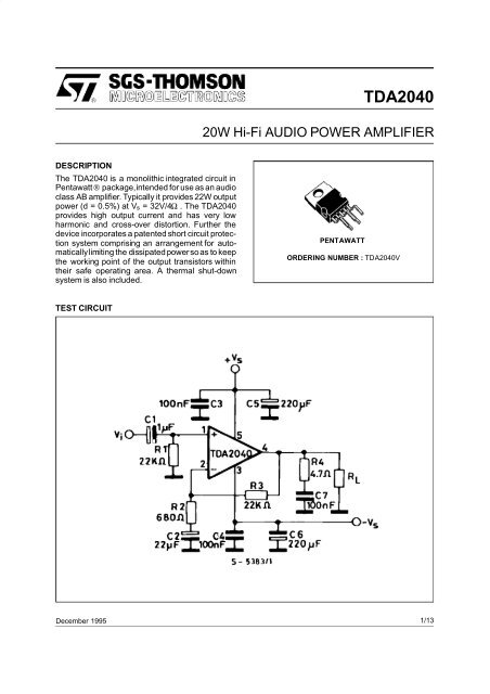 20W HI-FI AUDIO POWER AMPLIFIER