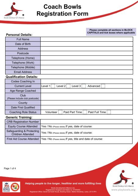 Coaching Registration form