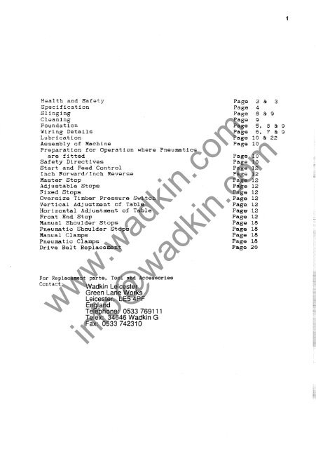 Wadkin JET Tenoner Manual and Parts List