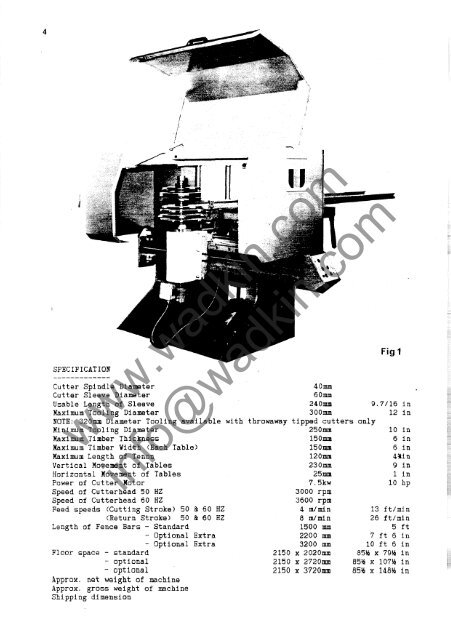 Wadkin JET Tenoner Manual and Parts List