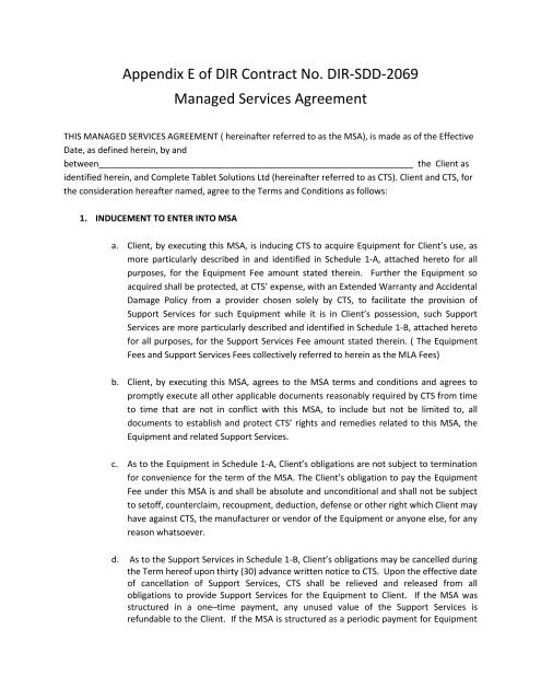 Appendix E Managed Services Agreement