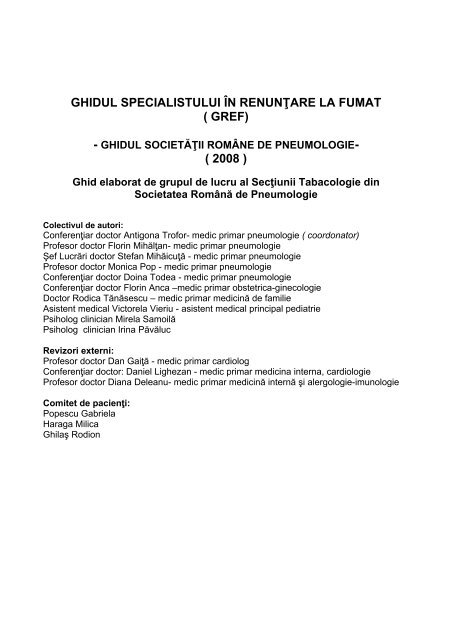 Ghidul Specialistului Ã®n RenunÅ£are La Fumat - Societatea Romana Australia