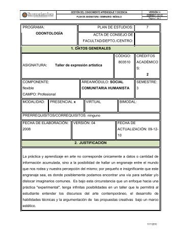 PROGRAMA: ODONTOLOGÃA PLAN DE ESTUDIOS: 7 ACTA DE ...