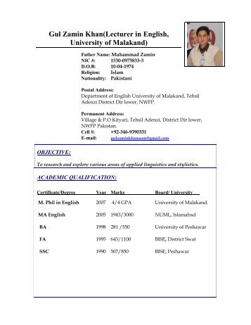 Mr. Gul Zamin Khan - University of Malakand