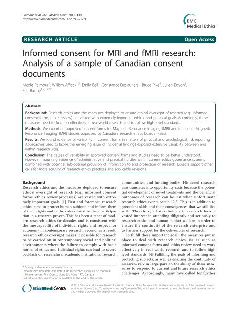 Informed consent for MRI and fMRI research ... - BioMed Central