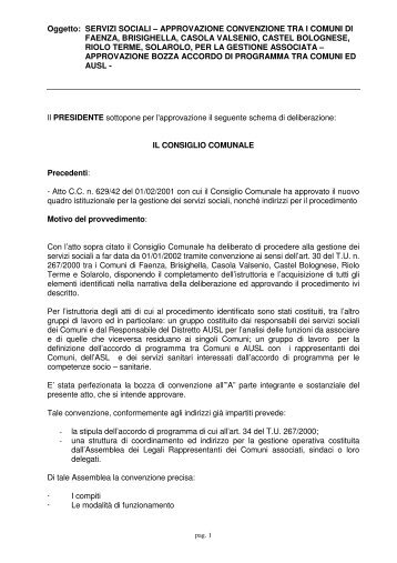 Scarica la delibera di approvazione della Convenzione - Comune di ...