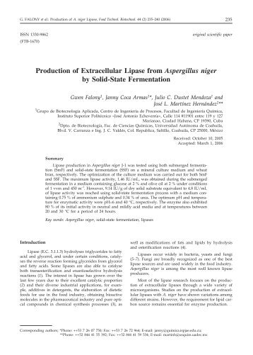 Production of Extracellular Lipase from Aspergillus niger by Solid ...