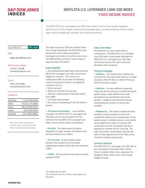 S Amp P Lsta U S Leveraged Loan 100 Index Factsheet