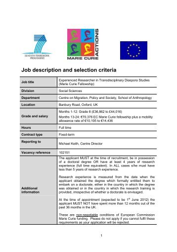 Job description and selection criteria - COMPAS - University of Oxford