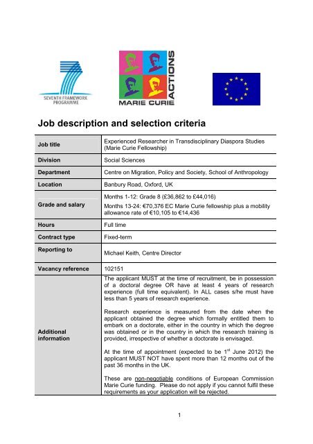 Job description and selection criteria - COMPAS - University of Oxford