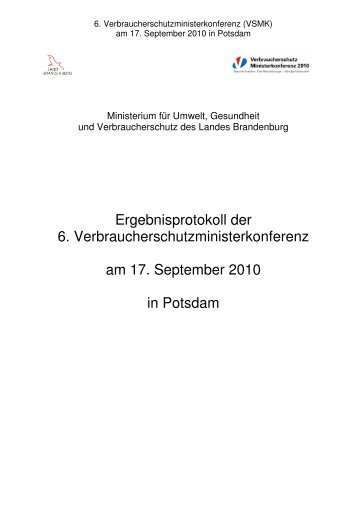 Ergebnisprotokoll der 6. Verbraucherschutzministerkonferenz