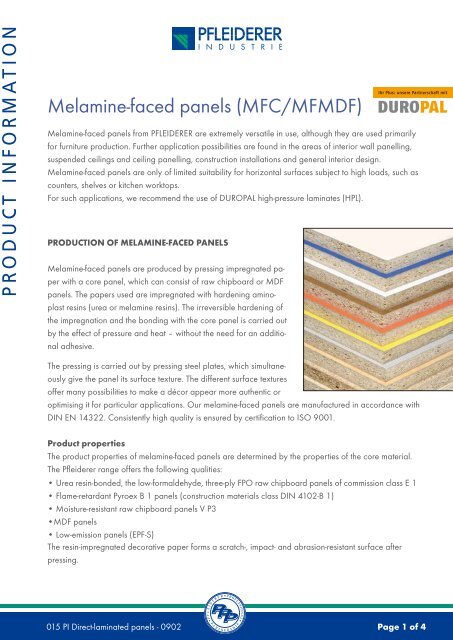 PR ODUCT INF ORMA TION Melamine-faced panels (MFC/MFMDF)