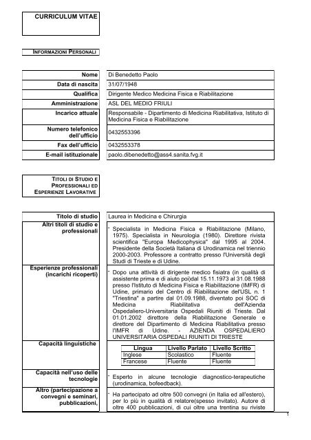 curriculum vitae - Medio Friuli