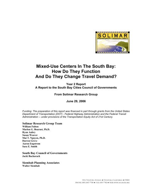 Mixed-Use Centers In The South Bay - Solimar Research Group