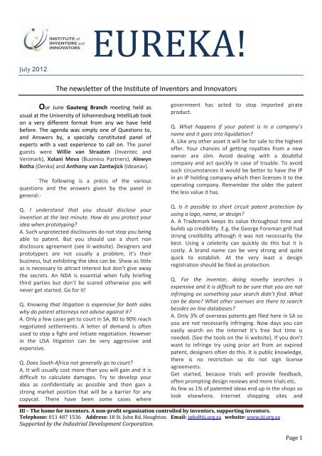 The newsletter of the Institute of Inventors and Innovators