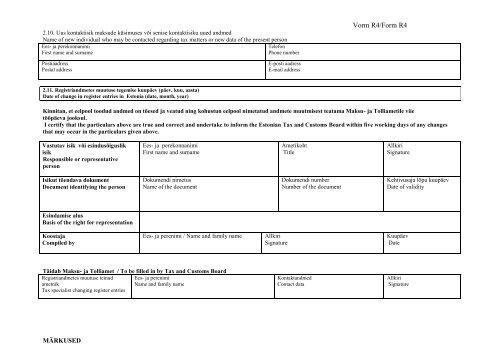 Vorm R4/Form R4 - Maksu- ja Tolliamet