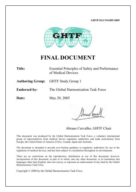 Essential Principles of Safety and Performance of Medical Devices ...