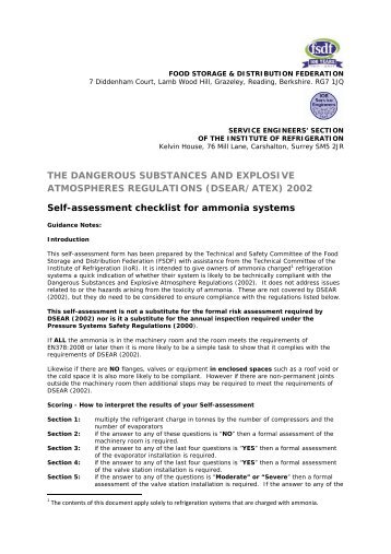 DSEAR Self Assessment forms - Institute of Refrigeration